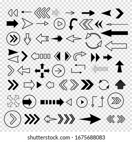 Arrow icon vector set. Arrows of different shapes. Cursor. Modern simple arrows.