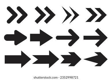 Icono de flecha. Conjunto de iconos vectoriales de flecha. Contiene un símbolo de varias formas de punta de flecha.