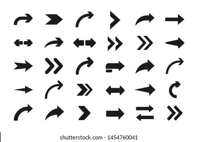 Arrow icon. Vector set of flat arrows of different shapes. Modern flat arrows isolated on white.