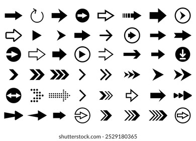 Arrow icon, vector set. Two side arrow vector. Modern simple arrows. Black silhouette arrow icon set. Download icon set. Vector illustration. 