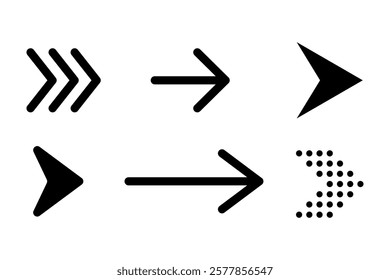Icono de flecha. Signo de Vector de flecha. Conjunto de flechas negras. Icono de forma de cursor de dirección. 