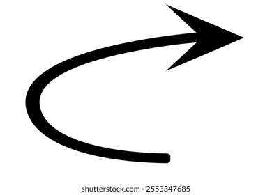 Pfeilsymbol, Vektorgrafik und Symbole. Pfeilsymbol "Kurve nach rechts". Schwarzer Pfeil-Icon-Vektor.  Vektorgrafik. 