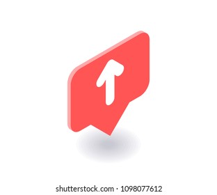 Up arrow icon, vector symbol in flat isometric 3D style isolated on white background. Social media illustration.