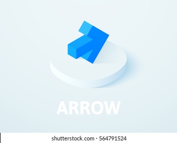 Arrow icon, vector symbol in flat isometric style isolated on color background