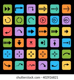 Arrow icon vector.Vector  black set arrows on a color square in flat style