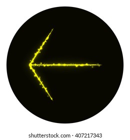 Arrow icon of yellow lights on black background. Neon vector icon
