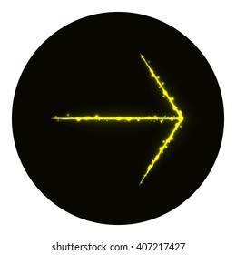 Arrow icon of yellow lights on black background. Neon vector icon