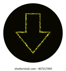 Arrow icon of yellow lights on black background. Neon vector icon