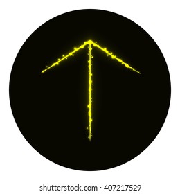 Arrow icon of yellow lights on black background. Neon vector icon