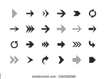 Arrow icons. Arrows set up pointer right curve down direction left cursor button label next page web interface, flat vector navigation symbol