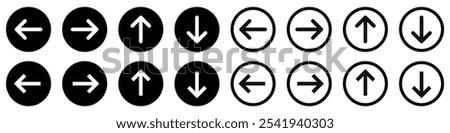 Arrow icons black vector set, up down left right buttons. Editable stroke.