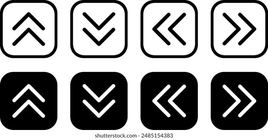 Arrow icons black and white chevron vector, up down left right buttons