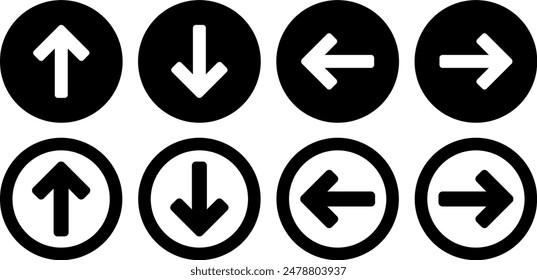 arrow icons black and white vector, up down left right buttons