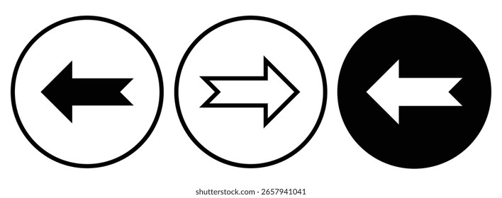 Vector blanco y negro, Botones izquierdo y derecho. conjunto de iconos de flecha izquierda y derecha. Eps -10.