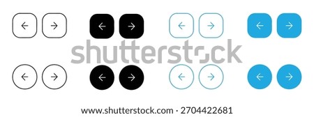 arrow icons black and white vector, left and right buttons isolated on white background