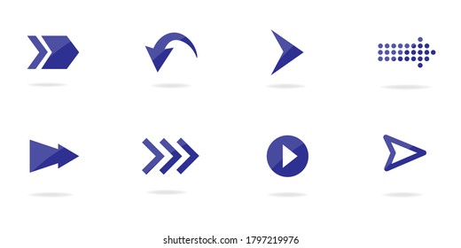 Arrow icons. Bright and shadowy arrow collection. Isolated vector illustration.