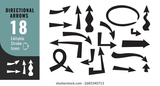 Coleção de Ícones de Seta - Direção, Navegação e Ilustração de Vetor de Símbolo
