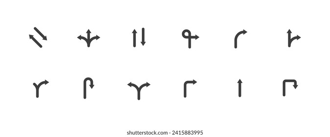 Arrow icons collection. Line, set of arrows for the design of road signs. Vector icons