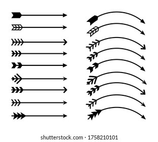 Colección de iconos de flecha. Elementos aislados del vector. Flecha Hipster. Flecha tribal. Colección vectorial de icono de flecha negra. EPS 10