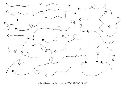 Ícones de seta. Setas tracejadas. Conjunto de Setas. Coleção de setas. Setas em isolado no fundo branco.