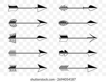 Iconos de flecha con diferentes Formas. Símbolos de dirección para conceptos de navegación y destino. Gráficos negros limpios para proyectos mínimos