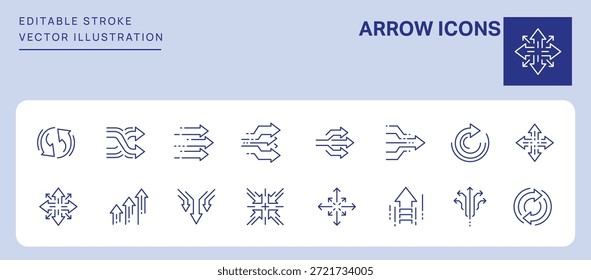 Arrow Icons. Editable Stroke. Set of thin line icons symbol collection.