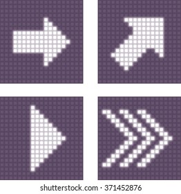 Arrow Icons, Glowing Pixel Bitmap Neon Grid Concept, Isolated Vector Illustration