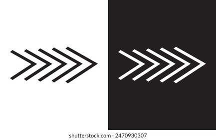 Gruppe der Pfeilsymbole. Eine Reihe von schwarzen Pfeilsymbolen mit Verrundungseffekt, die in Web und Vorlage verwendet werden. Chevron-Symbole. Vektorgrafik auf weißem und schwarzem Hintergrund. Vektorillustration .Eps10.