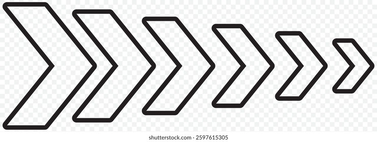 Arrow icons group. Set of black arrows symbols with blend effect. Chevron symbols. Vector isolated on Transparent background. EPS 10.