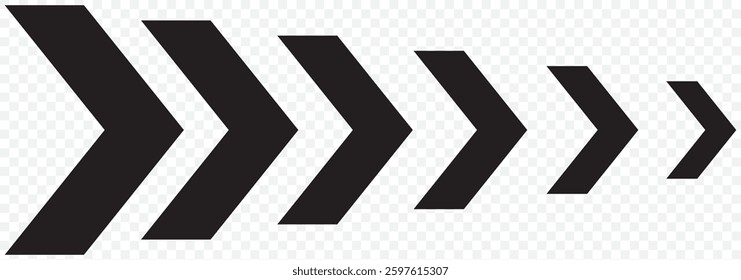 Arrow icons group. Set of black arrows symbols with blend effect. Chevron symbols. Vector isolated on Transparent background. EPS 10.