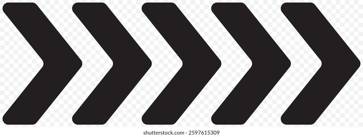 Arrow icons group. Set of black arrows symbols with blend effect. Chevron symbols. Vector isolated on Transparent background. EPS 10.