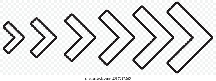 Arrow icons group. Set of black arrows symbols with blend effect. Chevron symbols. Vector isolated on Transparent background. EPS 10.