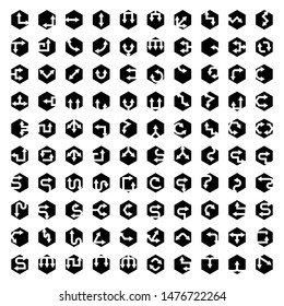 arrow icons in hexagon buttons set