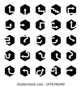 arrow icons in hexagon buttons set