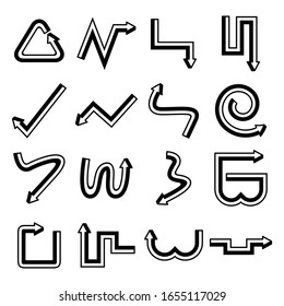 arrow icons line cuboid design set