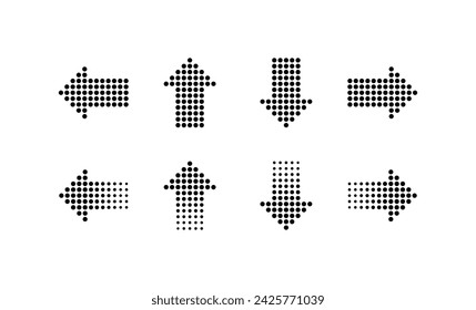 Iconos de flecha hechos de puntos. Lineal, un conjunto de flechas en diferentes direcciones, flechas de puntos. Iconos vectoriales