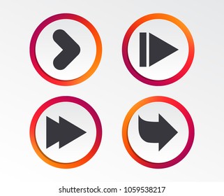 Arrow icons. Next navigation arrowhead signs. Direction symbols. Infographic design buttons. Circle templates. Vector