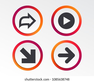 Arrow icons. Next navigation arrowhead signs. Direction symbols. Infographic design buttons. Circle templates. Vector