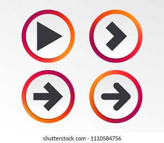 Arrow icons. Next navigation arrowhead signs. Direction symbols. Infographic design buttons. Circle templates. Vector