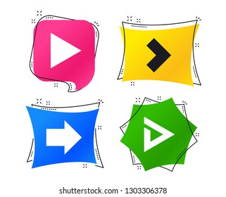 Arrow icons. Next navigation arrowhead signs. Direction symbols. Geometric colorful tags. Banners with flat icons. Trendy design. Vector