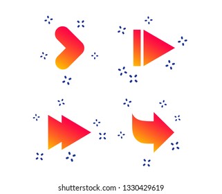 Arrow icons. Next navigation arrowhead signs. Direction symbols. Random dynamic shapes. Gradient arrow icon. Vector