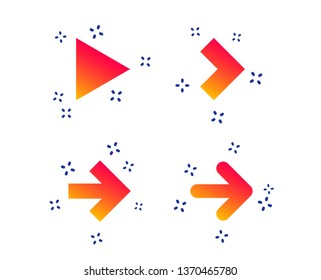 Arrow icons. Next navigation arrowhead signs. Direction symbols. Random dynamic shapes. Gradient arrow icon. Vector