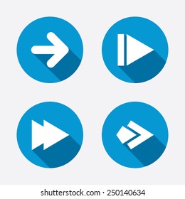 Arrow icons. Next navigation arrowhead signs. Direction symbols. Circle concept web buttons. Vector