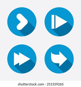 Arrow icons. Next navigation arrowhead signs. Direction symbols. Circle concept web buttons. Vector