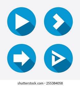 Arrow icons. Next navigation arrowhead signs. Direction symbols. Circle concept web buttons. Vector