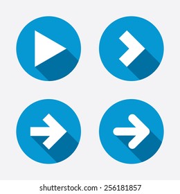 Arrow icons. Next navigation arrowhead signs. Direction symbols. Circle concept web buttons. Vector