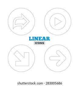 Arrow icons. Next navigation arrowhead signs. Direction symbols. Linear outline web icons. Vector