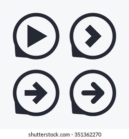 Arrow icons. Next navigation arrowhead signs. Direction symbols. Flat icon pointers.