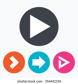 Arrow icons. Next navigation arrowhead signs. Direction symbols. Circle flat buttons with icon.
