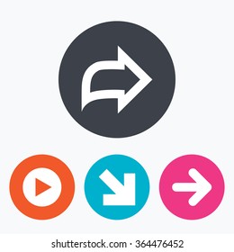 Arrow icons. Next navigation arrowhead signs. Direction symbols. Circle flat buttons with icon.